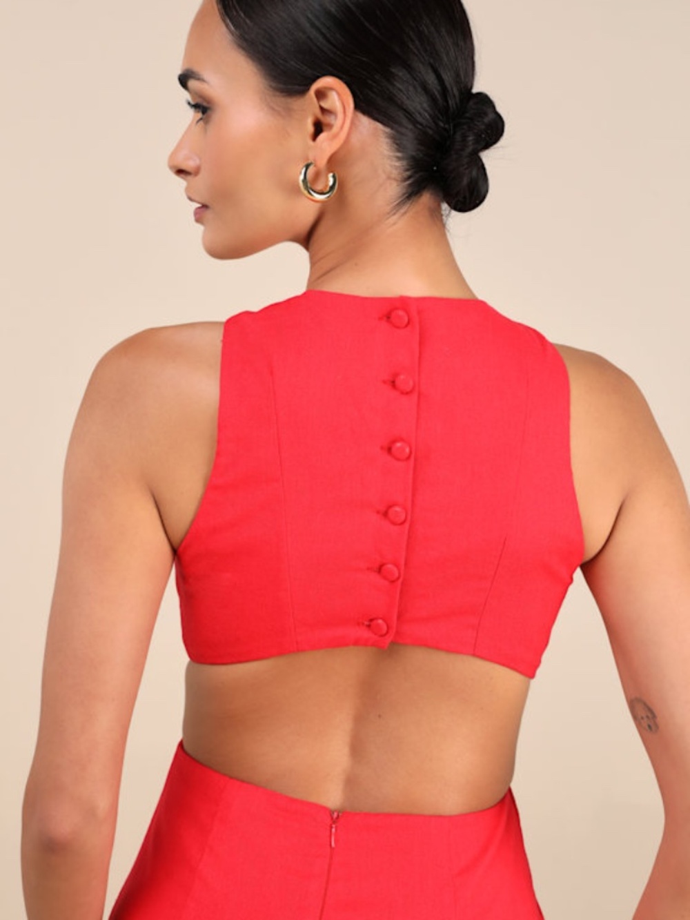 Lulus Alouette Red Linen Cutout Mini Dress - Size S